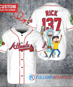 Atlanta Braves x Rick and Morty with Trophy Custom Baseball Jersey White