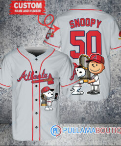 Atlanta Braves x Snoopy and Charlie Brown with Trophy Baseball Jersey Gray