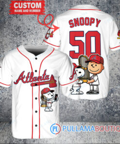 Atlanta Braves x Snoopy and Charlie Brown with Trophy Baseball Jersey White