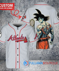 Atlanta Braves x Son Goku Kakarot Super Saiyan Dragon Ball Z with Trophy Baseball Jersey Gray