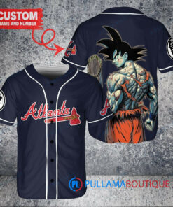 Atlanta Braves x Son Goku Kakarot Super Saiyan Dragon Ball Z with Trophy Baseball Jersey Navy