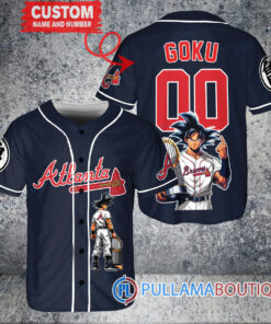 Atlanta Braves x Son Goku Kakarot Super Saiyan Dragon Ball Z with Trophy Baseball Jersey Navy V2