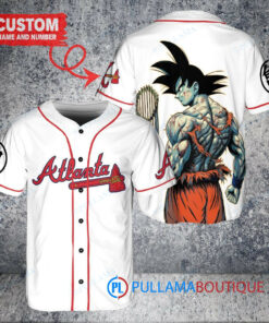 Atlanta Braves x Son Goku Kakarot Super Saiyan Dragon Ball Z with Trophy Baseball Jersey White