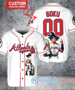 Atlanta Braves x Son Goku Kakarot Super Saiyan Dragon Ball Z with Trophy Baseball Jersey White V2