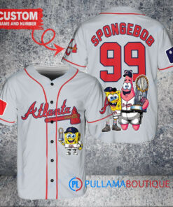 Atlanta Braves x SpongeBob SquarePants with Trophy Custom Baseball Jersey Gray