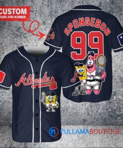 Atlanta Braves x SpongeBob SquarePants with Trophy Custom Baseball Jersey Navy