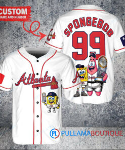 Atlanta Braves x SpongeBob SquarePants with Trophy Custom Baseball Jersey White