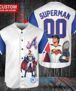 Atlanta Braves x Superman DC Comics with Trophy Custom Baseball Jersey White City Connect