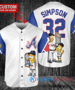 Atlanta Braves x The Simpsons Bart Simpson, Homer Simpson, Lisa Simpson with Trophy Custom Baseball Jersey White City Connect