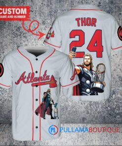 Atlanta Braves x Thor Marvel with Trophy Custom Baseball Jersey Gray