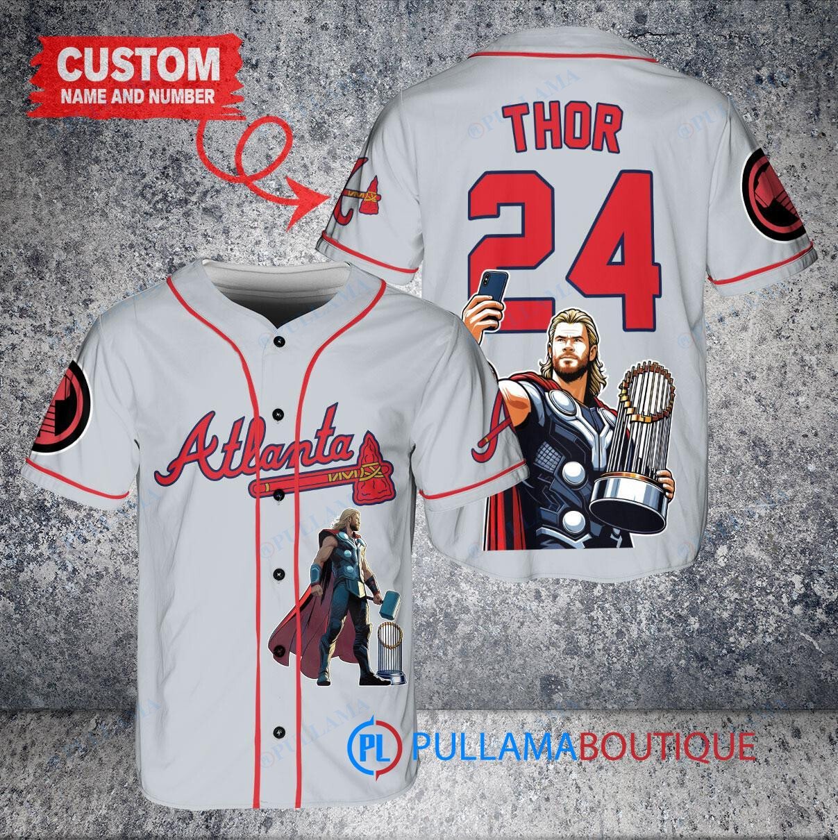 Los Angeles Dodgers x Thor Marvel with Trophy Custom Baseball Jersey Navy