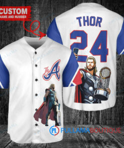 Atlanta Braves x Thor Marvel with Trophy Custom Baseball Jersey White City Connect