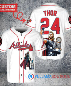 Atlanta Braves x Thor Marvel with Trophy Custom Baseball Jersey White