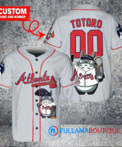 Atlanta Braves x Totoro Studio Ghibli with Trophy Custom Baseball Jersey Gray