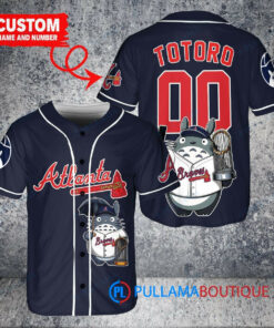 Atlanta Braves x Totoro Studio Ghibli with Trophy Custom Baseball Jersey Navy