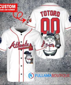 Atlanta Braves x Totoro Studio Ghibli with Trophy Custom Baseball Jersey White