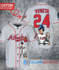 Atlanta Braves x Vegeta Super Saiyan Dragon Ball Z with Trophy Custom Baseball Jersey Gray