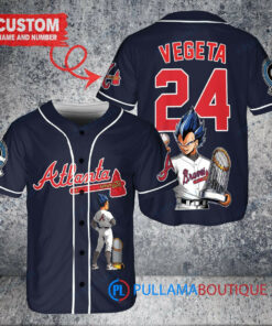 Atlanta Braves x Vegeta Super Saiyan Dragon Ball Z with Trophy Custom Baseball Jersey Navy