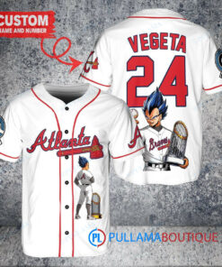 Atlanta Braves x Vegeta Super Saiyan Dragon Ball Z with Trophy Custom Baseball Jersey White