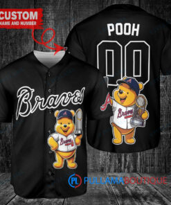 Atlanta Braves x Winnie the Pooh with Trophy Custom Baseball Jersey Black