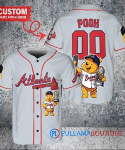 Atlanta Braves x Winnie the Pooh with Trophy Custom Baseball Jersey Gray