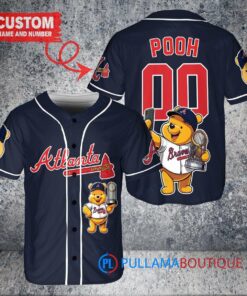 Atlanta Braves x Winnie the Pooh with Trophy Custom Baseball Jersey Navy