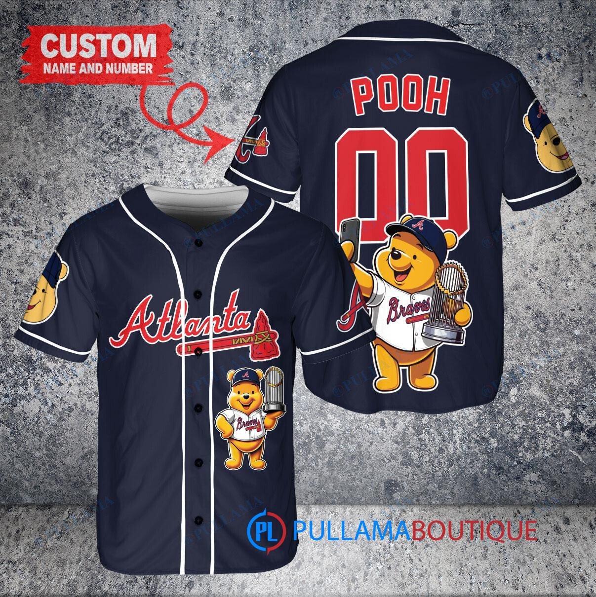 Los Angeles Angels x Winnie the Pooh with Trophy Custom Baseball Jersey Cream