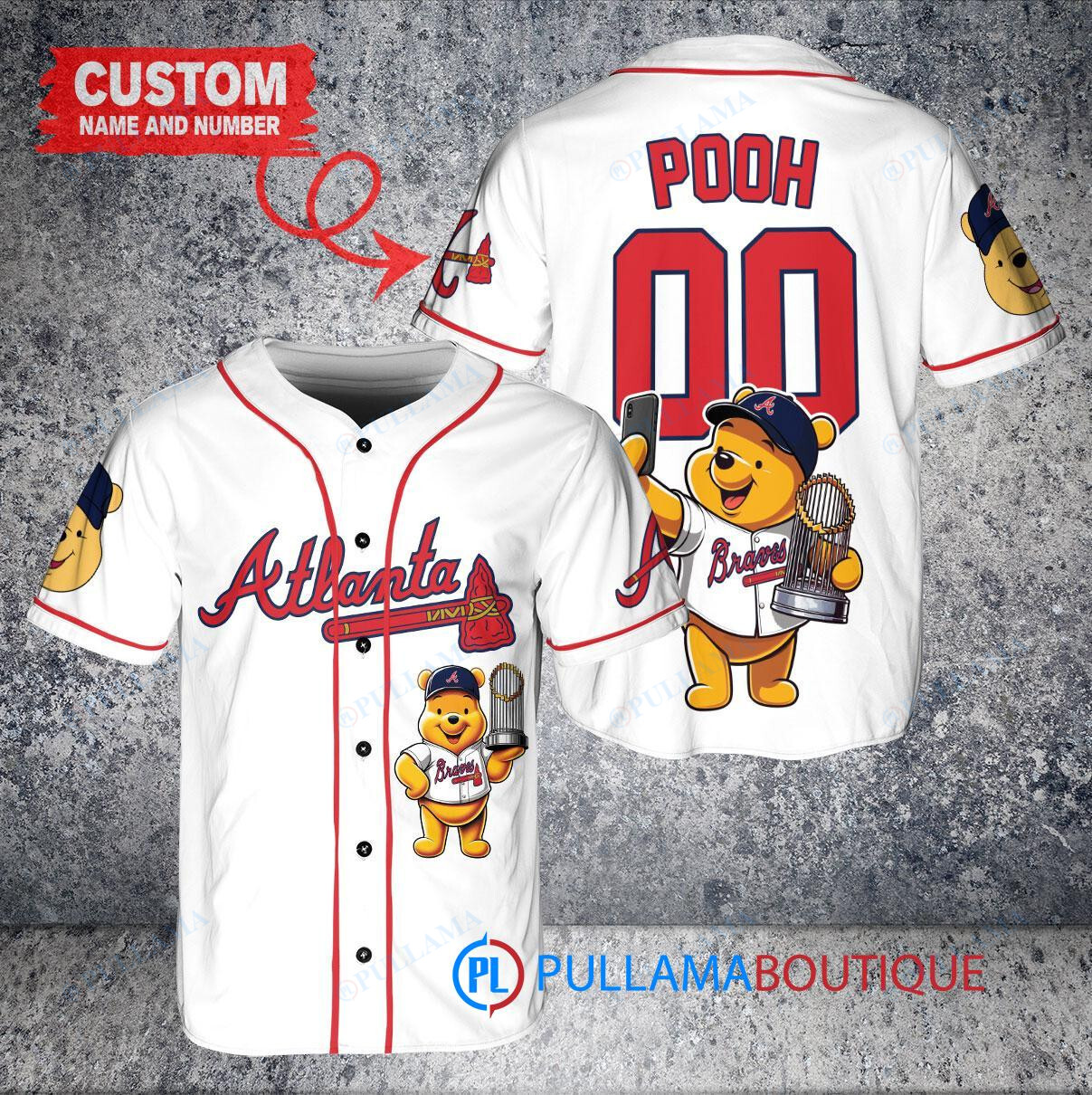 Los Angeles Dodgers x Winnie the Pooh with Trophy Custom Baseball Jersey Gray