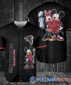 Atlanta Falcons x Mickey and Minnie with Trophy Baseball Jersey Black