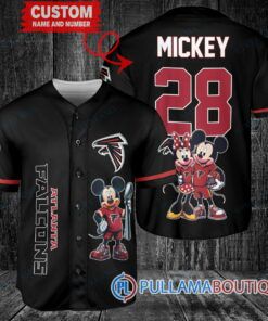 Atlanta Falcons x Mickey and Minnie with Trophy Custom Baseball Jersey Black