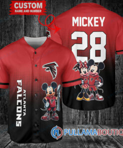 Atlanta Falcons x Mickey and Minnie with Trophy Custom Baseball Jersey Red