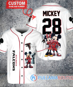 Atlanta Falcons x Mickey and Minnie with Trophy Custom Baseball Jersey White