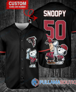 Atlanta Falcons x Snoopy and Charlie Brown with Trophy Custom Baseball Jersey Black