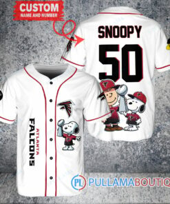 Atlanta Falcons x Snoopy and Charlie Brown with Trophy Custom Baseball Jersey White