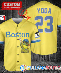 Baby Yoda Boston Red Sox Baseball Jersey – Gold/Light Blue City Connect