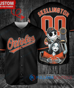 Baltimore Orioles Jack Skellington Sally World Series Trophy Baseball Jersey Black V2