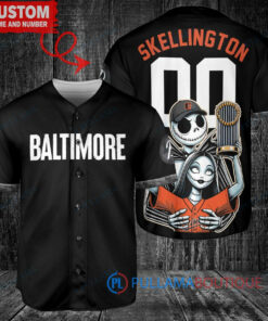 Baltimore Orioles Jack Skellington Sally World Series Trophy Baseball Jersey Black