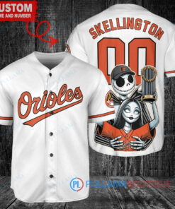 Baltimore Orioles Jack Skellington Sally World Series Trophy Baseball Jersey White