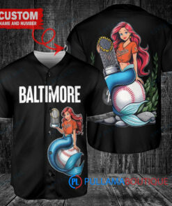 Baltimore Orioles x Ariel Mermaid with Trophy Custom Baseball Jersey Black City Connect