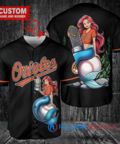 Baltimore Orioles x Ariel Mermaid with Trophy Custom Baseball Jersey Black