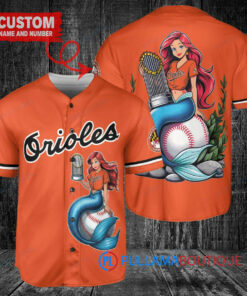 Baltimore Orioles x Ariel Mermaid with Trophy Custom Baseball Jersey Orange