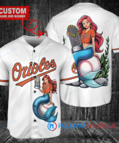 Baltimore Orioles x Ariel Mermaid with Trophy Custom Baseball Jersey White