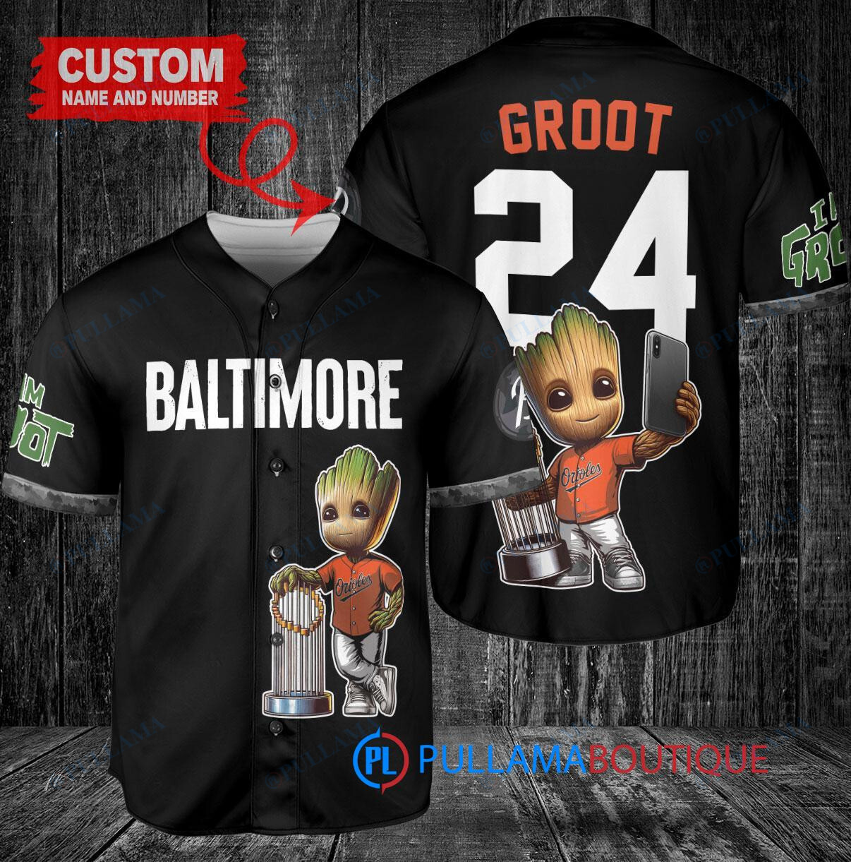 Baltimore Orioles x Baby Groot Marvel Guardians Of The Galaxy with Trophy Custom Baseball Jersey White