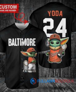 Baltimore Orioles x Baby Yoda Star Wars The Mandalorian with Trophy Custom Baseball Jersey Black City Connect