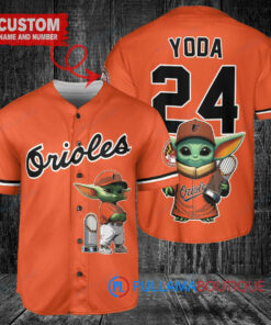 Baltimore Orioles x Baby Yoda Star Wars The Mandalorian with Trophy Custom Baseball Jersey Orange