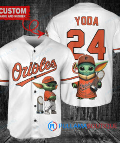 Baltimore Orioles x Baby Yoda Star Wars The Mandalorian with Trophy Custom Baseball Jersey White