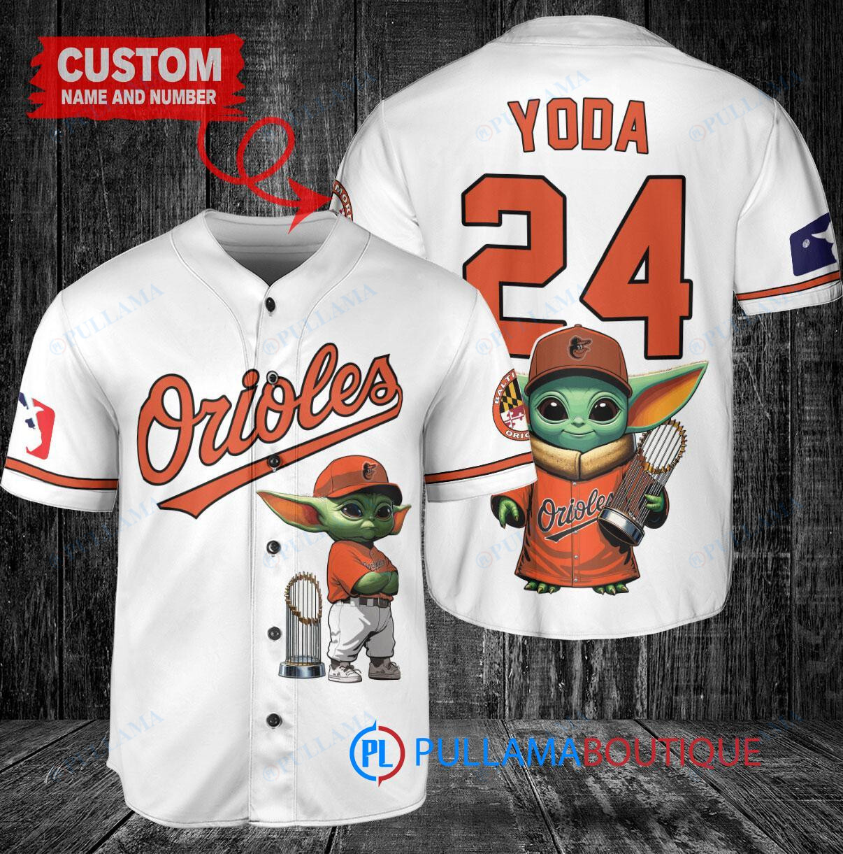 Atlanta Braves x Baby Yoda Star Wars The Mandalorian with Trophy Custom Baseball Jersey White