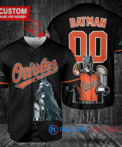 Baltimore Orioles x DC Comics Batman The Dark Knight with Trophy Custom Baseball Jersey Black