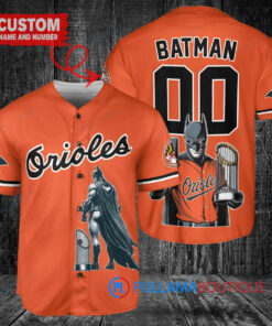 Baltimore Orioles x DC Comics Batman The Dark Knight with Trophy Custom Baseball Jersey Orange