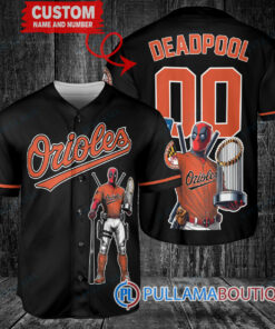 Baltimore Orioles x Deadpool with Trophy Baseball Jersey Black